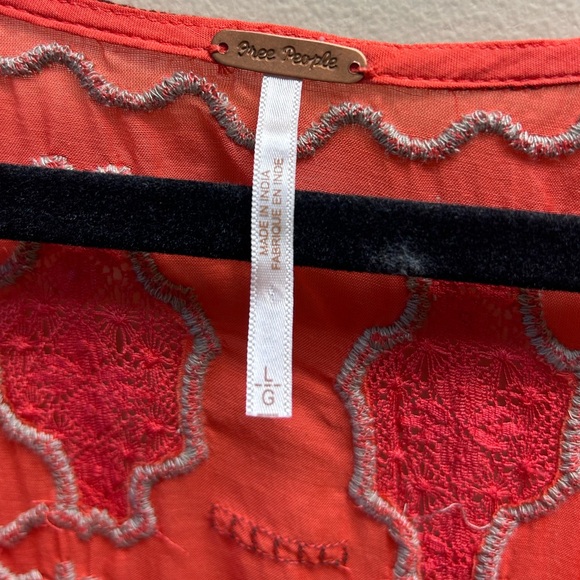 Free People Bright Coral Embroidered Blouse - Picture 5 of 6